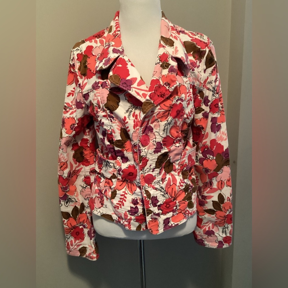 Split Velvet Jacket Floral Medium Made In USA Transitional Wardrobe